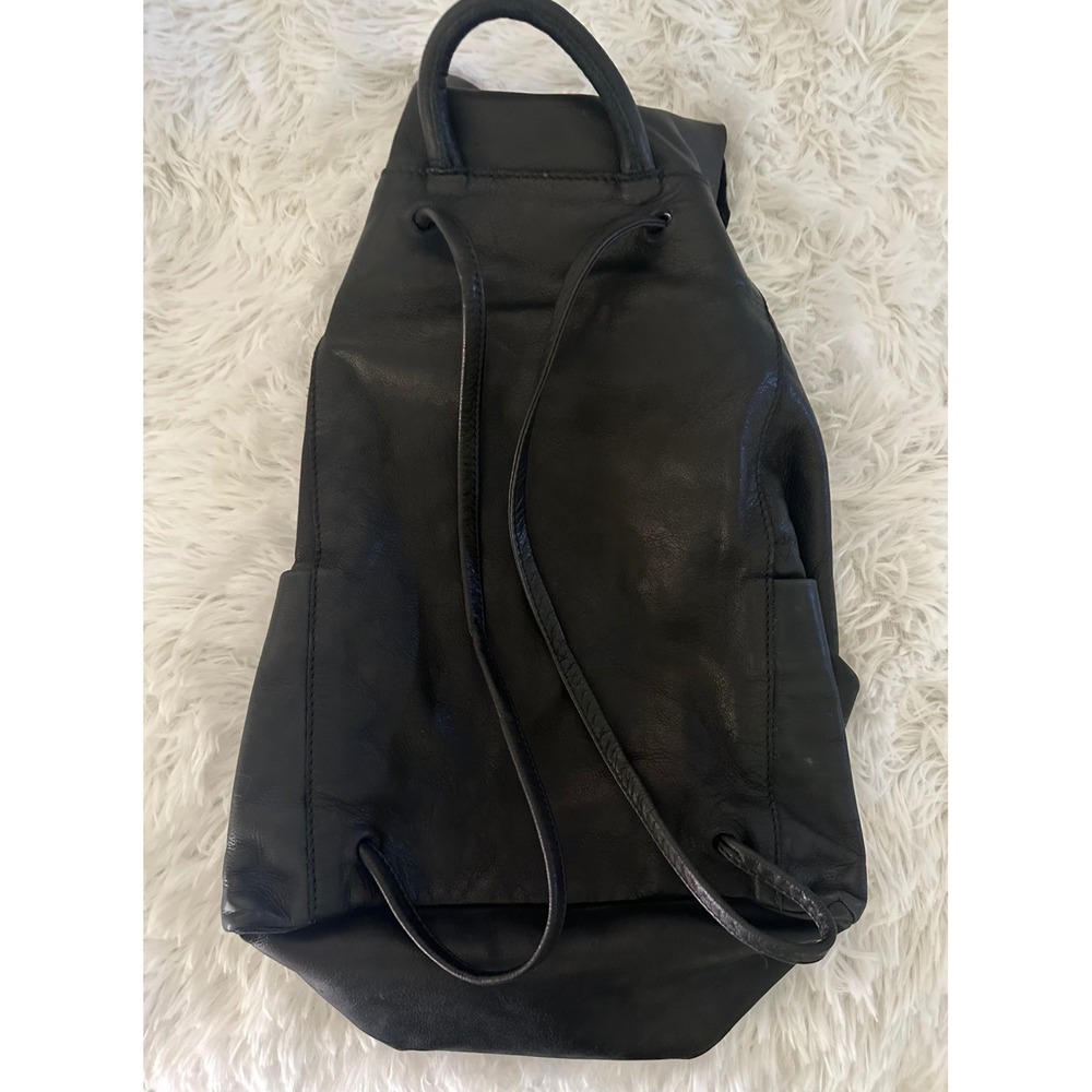 Cos Black Leather Unstructured Drawstring Backpac… - image 6